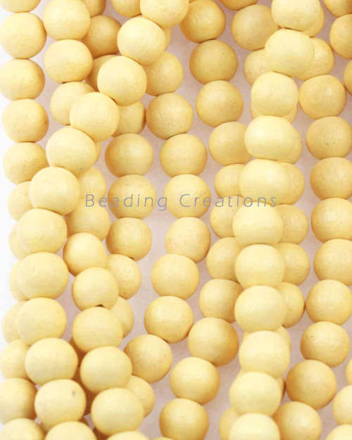 Natural Round Painted Wooden Beads Custard 10mm