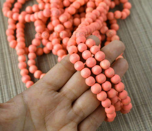 Natural Round Painted Wooden Beads Salmon Pink 10mm