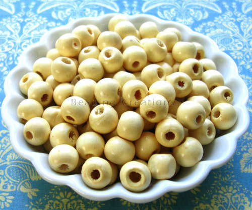 Natural Round Painted Wooden Beads Egg Shell 14mm