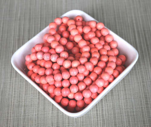 Natural Round Painted Wooden Beads Salmon Pink 14mm