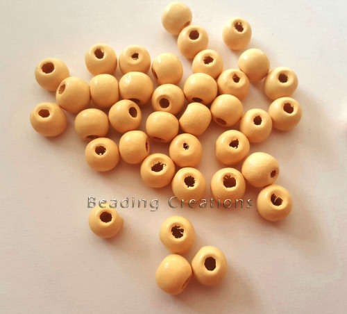 Natural Round Painted Wooden Beads Vanilla 10mm