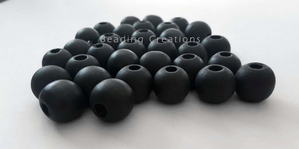 Natural Round Painted Wooden Beads Dark Grey 14mm