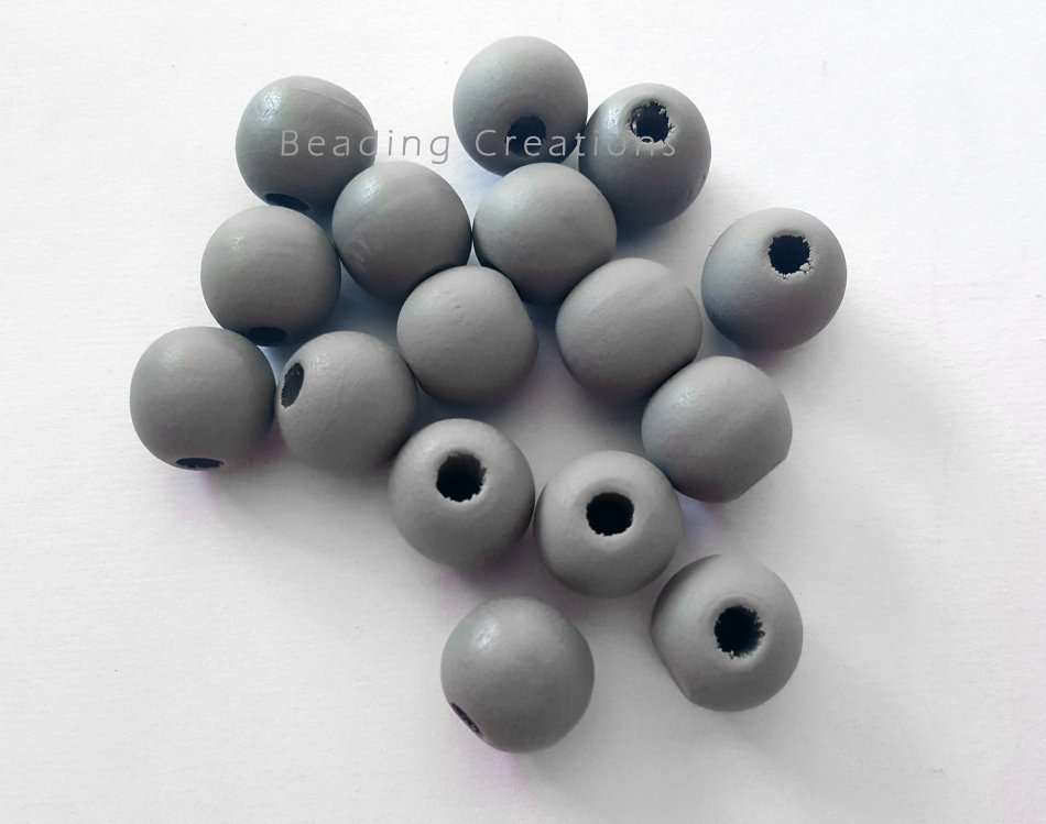 WOODEN BEADS - NATURAL - LIGHT GREY - ROUND - 14mm - 8 PCS