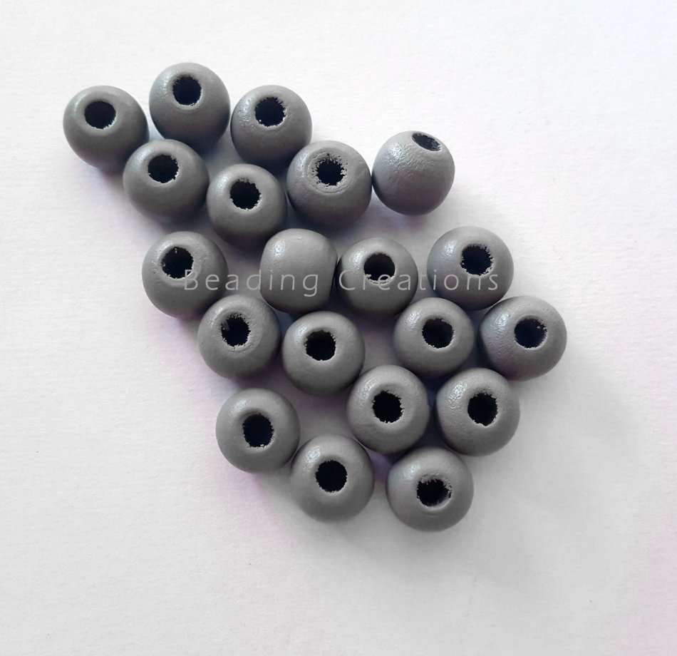 WOODEN BEADS - NATURAL - LIGHT GREY - ROUND - 14mm - 8 PCS
