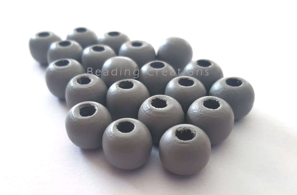 WOODEN BEADS - NATURAL - LIGHT GREY - ROUND - 10mm - 20 PCS