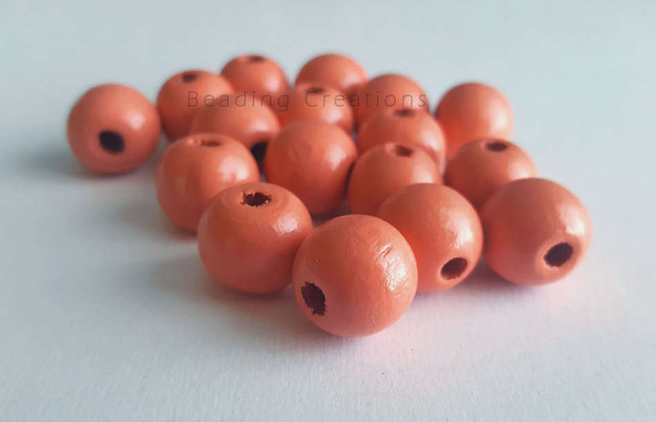 Natural Round Painted Wooden Beads Peach 14mm