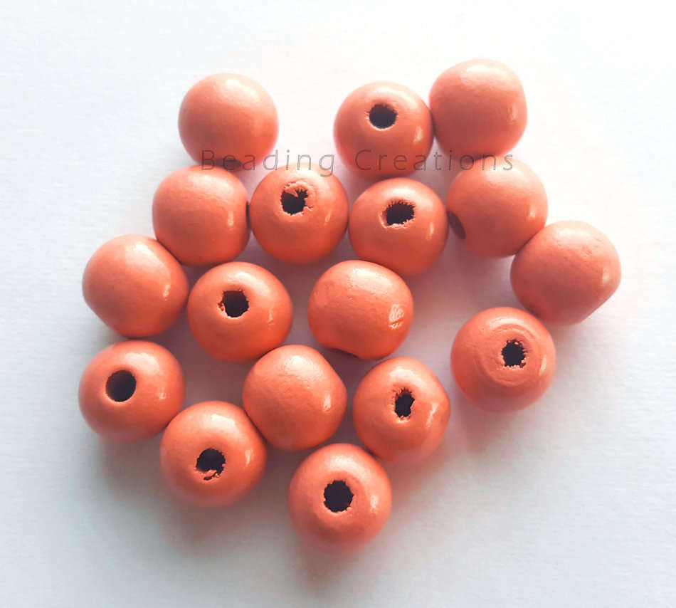 Natural Round Painted Wooden Beads Peach 14mm