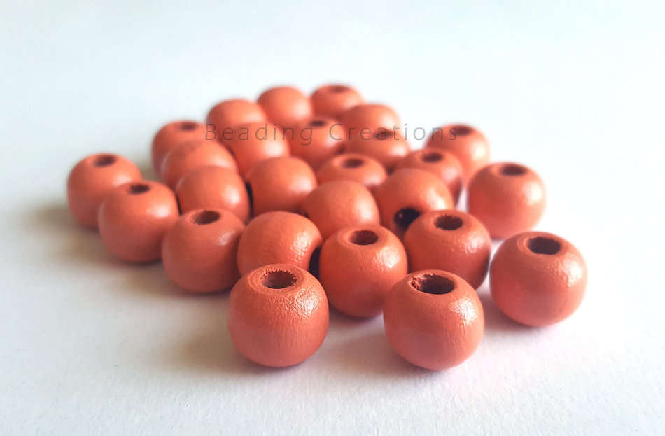 Natural Round Painted Wooden Beads Peach 10mm