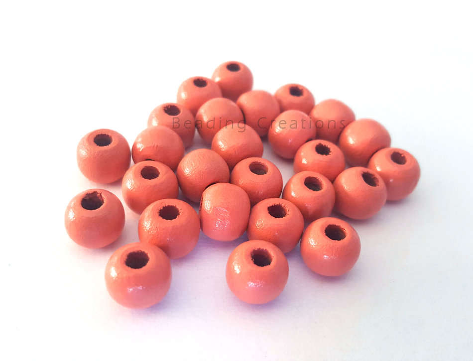 Natural Round Painted Wooden Beads Peach 10mm
