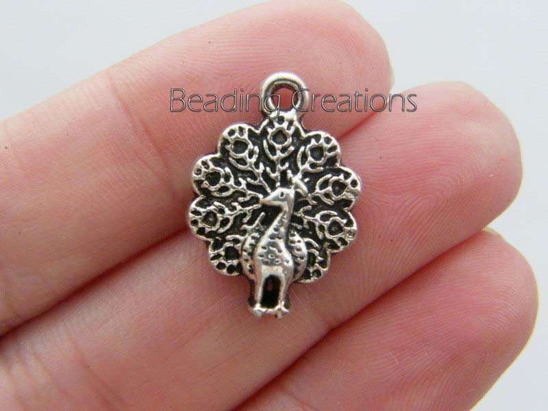 CHARMS - ANTIQUE SILVER - PEACOCK - BIRD - CHARMS - 20x14mm