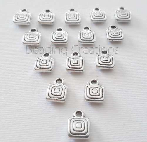 Antique Silver Square Engraved Charm Bails