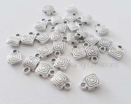 Antique Silver Square Engraved Charm Bails