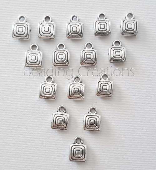 Antique Silver Square Engraved Charm Bails