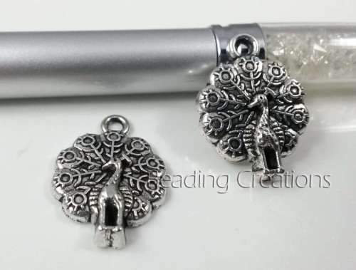 CHARMS - ANTIQUE SILVER - PEACOCK - BIRD - CHARMS - 20x14mm