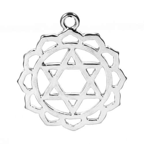 Chakra Charm Pendants Silver Tone Heart/Anahata Carved Hollow