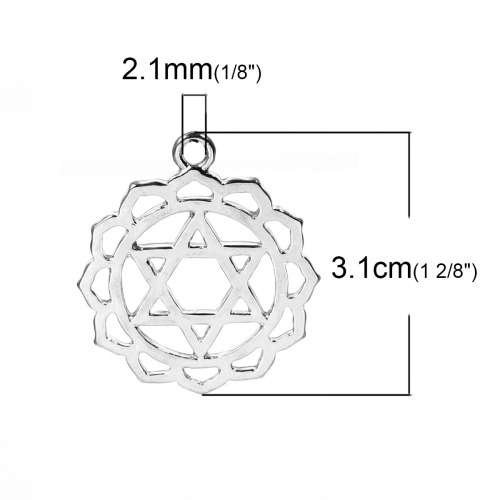 Chakra Charm Pendants Silver Tone Heart/Anahata Carved Hollow