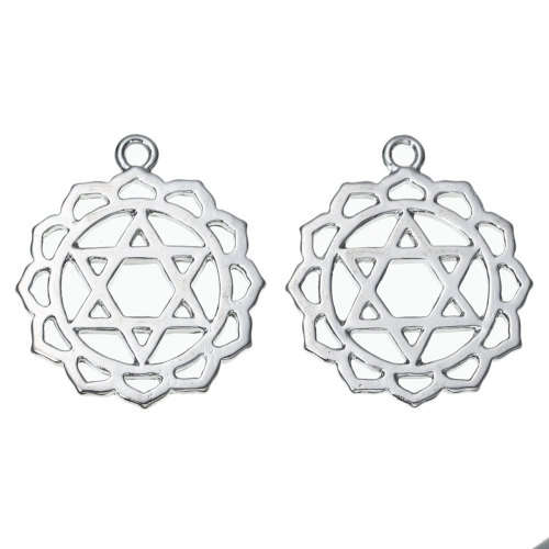 Chakra Charm Pendants Silver Tone Heart/Anahata Carved Hollow