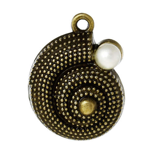 Charm Pendants Conch Shell Antique Bronze White Faux Pearl