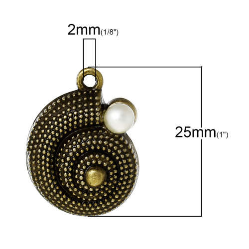 Charm Pendants Conch Shell Antique Bronze White Faux Pearl