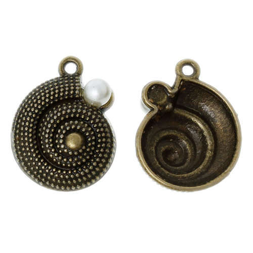 Charm Pendants Conch Shell Antique Bronze White Faux Pearl