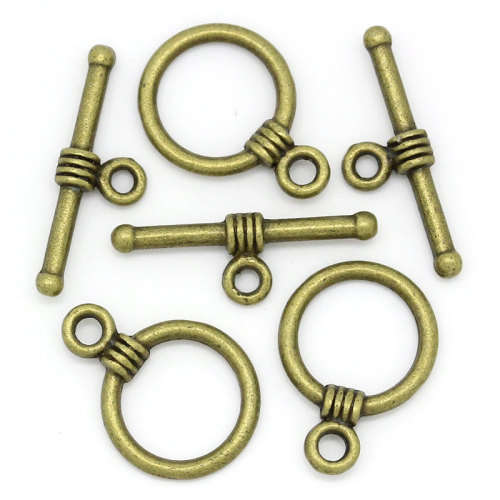 TOGGLE CLASPS - ANTIQUE BRONZE - ROUND - ROPE DESIGN - 11x16mm - 9x6mm