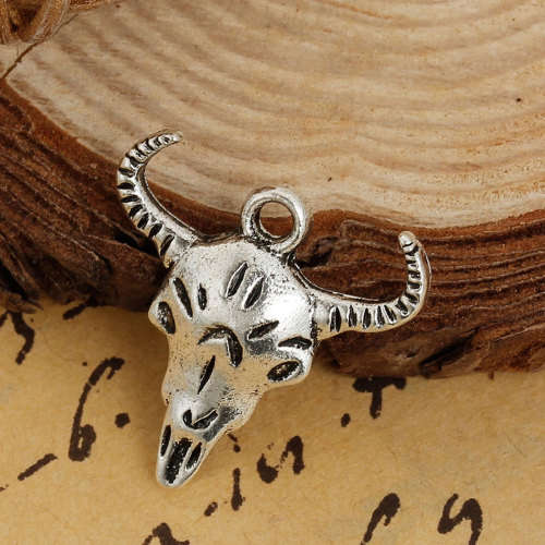Charms, Antique Silver Bohemian Tau Ox Head Bull Head Charms, 21mm (Loose)