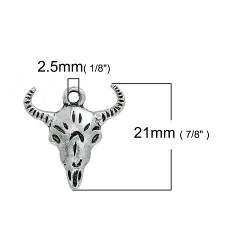Charms, Antique Silver Bohemian Tau Ox Head Bull Head Charms, 21mm (Loose)