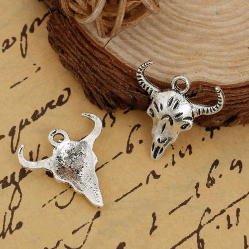 Charms, Antique Silver Bohemian Tau Ox Head Bull Head Charms, 21mm (Loose)