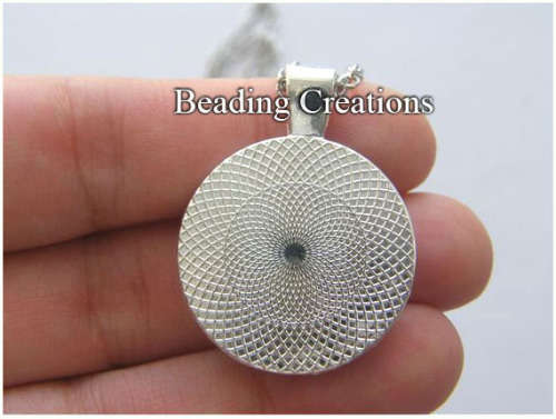 NECKLACE WITH CHAIN - CABOCHON - FLOWER OF LIFE CHAKRAS - TIBETAN SILVER - GLASS - PENDANT