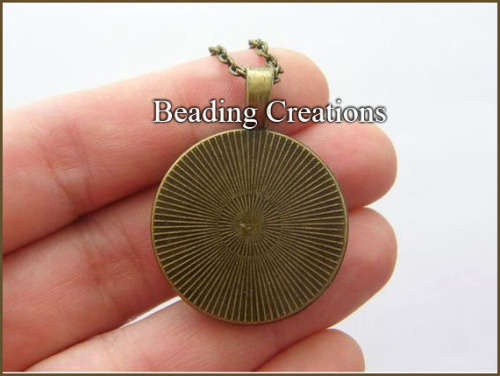 NECKLACE WITH CHAIN - CABOCHON - PIXIE FAIRY - ANTIQUE BRONZE - GLASS - PENDANT