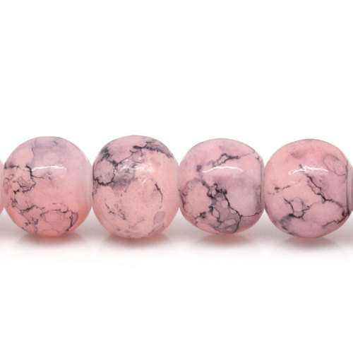 GLASS BEADS - ROUND - PINK - MOTTLED - 6mm - 10 PCS