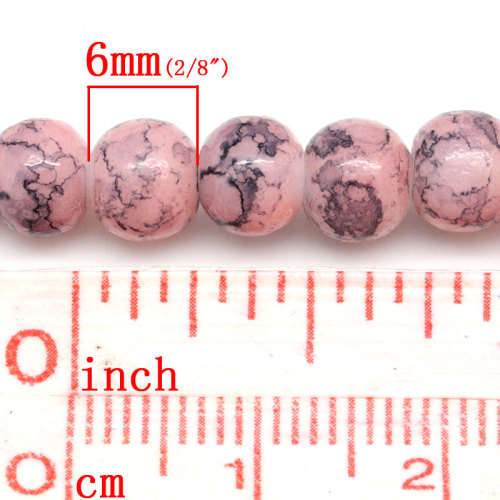 GLASS BEADS - ROUND - PINK - MOTTLED - 6mm - 10 PCS
