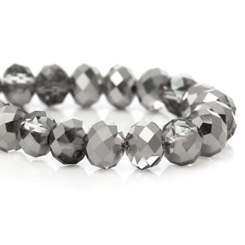 CZECH - CRYSTAL GLASS - FACETED - BEADS - RONDELLE - GREY AND SILVER PLATED - 8mm - SOLD PER BEAD
