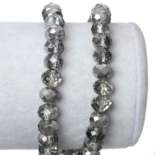 CZECH - CRYSTAL GLASS - FACETED - BEADS - RONDELLE - GREY AND SILVER PLATED - 8mm - SOLD PER BEAD
