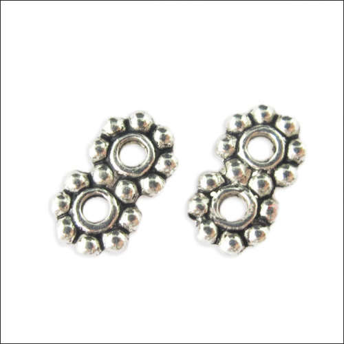 ANTIQUE SILVER - 2 HOLE - THREAD - DAISY SPACERS - 4x7mm