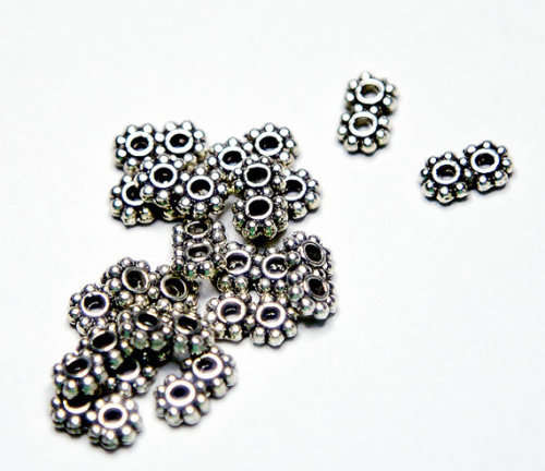 ANTIQUE SILVER - 2 HOLE - THREAD - DAISY SPACERS - 4x7mm
