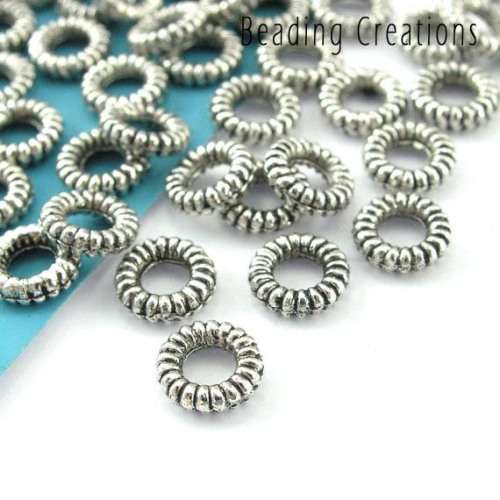 SPACERS - CONNECTORS - RINGS - ANTIQUE SILVER - DONUT - 4x2mm - 10 PCS