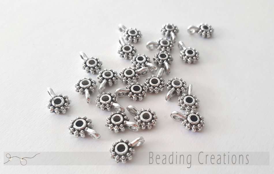 ANTIQUE SILVER DAISY CHARM CONNECTOR SLIDING BAILS