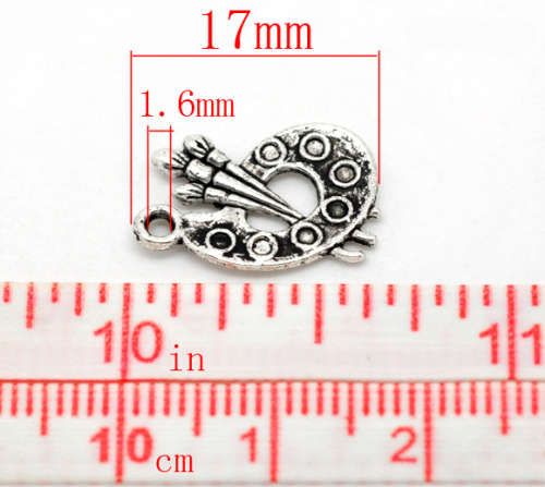 Charms, Antique Silver Charms, Artist Paint Palette With Three Brushes Charms, 17mm (Loose)