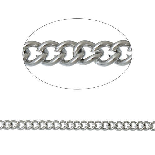 CHAIN - STAINLESS STEEL - OPEN LINK - CURB - SILVER TONE - 2.8x2.3mm - SOLD PER PACK OF 1 METER