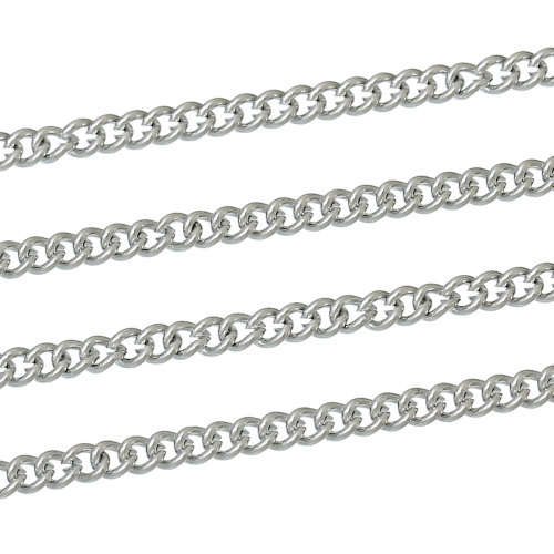 CHAIN - STAINLESS STEEL - OPEN LINK - CURB - SILVER TONE - 2.8x2.3mm - SOLD PER PACK OF 1 METER
