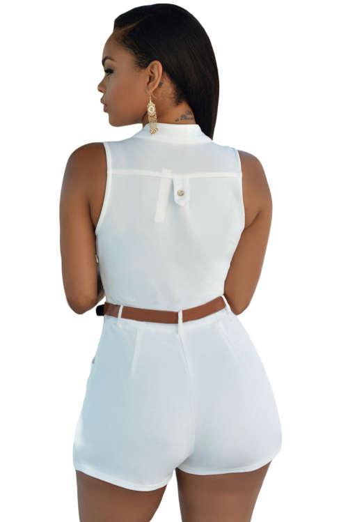 WHITE - BUTTON FRONT - BELTED ROMPER - S/M/L/XL/XXL