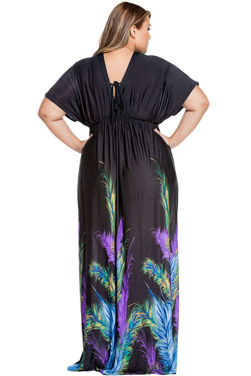 ***PLUS SIZE*** ELEGANT - PRINTED - BLACK - LOOSE FITTING MAXI DRESS - XL/2XL/3XL