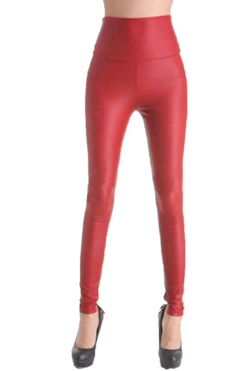 FASHION RED FAUX LEATHER LEGGINGS - ONE SIZE