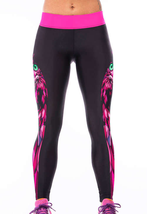 3D FUCHSIA NIGHT OWL PRINT HIGH STRETCH YOGA SPORTS LEGGINGS - ONE SIZE