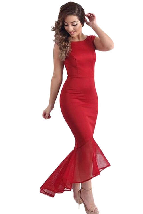 BEAUTIFUL RED TULLE MERMAID STYLE EVENING DRESS - M/L