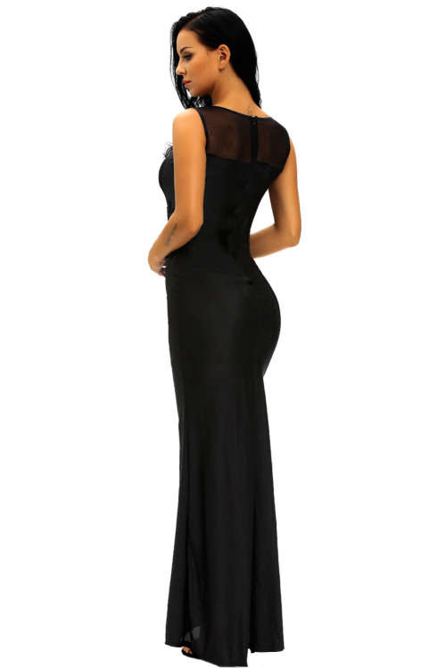 STUNNING BLACK LACE APPLIQUE MESH CUT-OUT EVENING GOWN - S/M/L