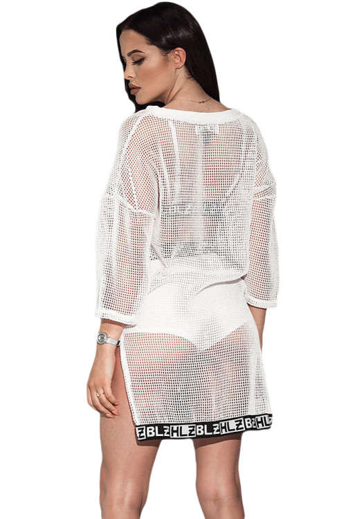 MAGNIFICENT MESH WITH LETTERS PRINT TRIM BEACH DRESS - M/L