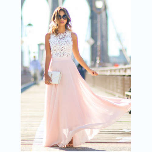 **LOCAL STOCK** ELEGANT WHITE LACE AND PINK CHIFFON FORMAL MAXI DRESS - XL