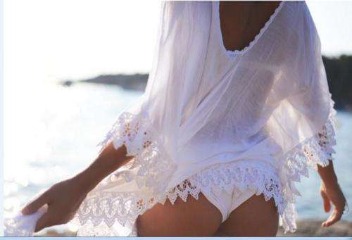***LOCAL STOCK*** SEXY WHITE V-NECK CROCHET LACE AND CHIFFON BATWING BEACH COVER UP - ONE SIZE